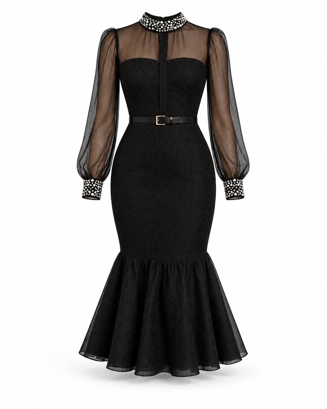 Noir Sheer Mermaid Midi Dress