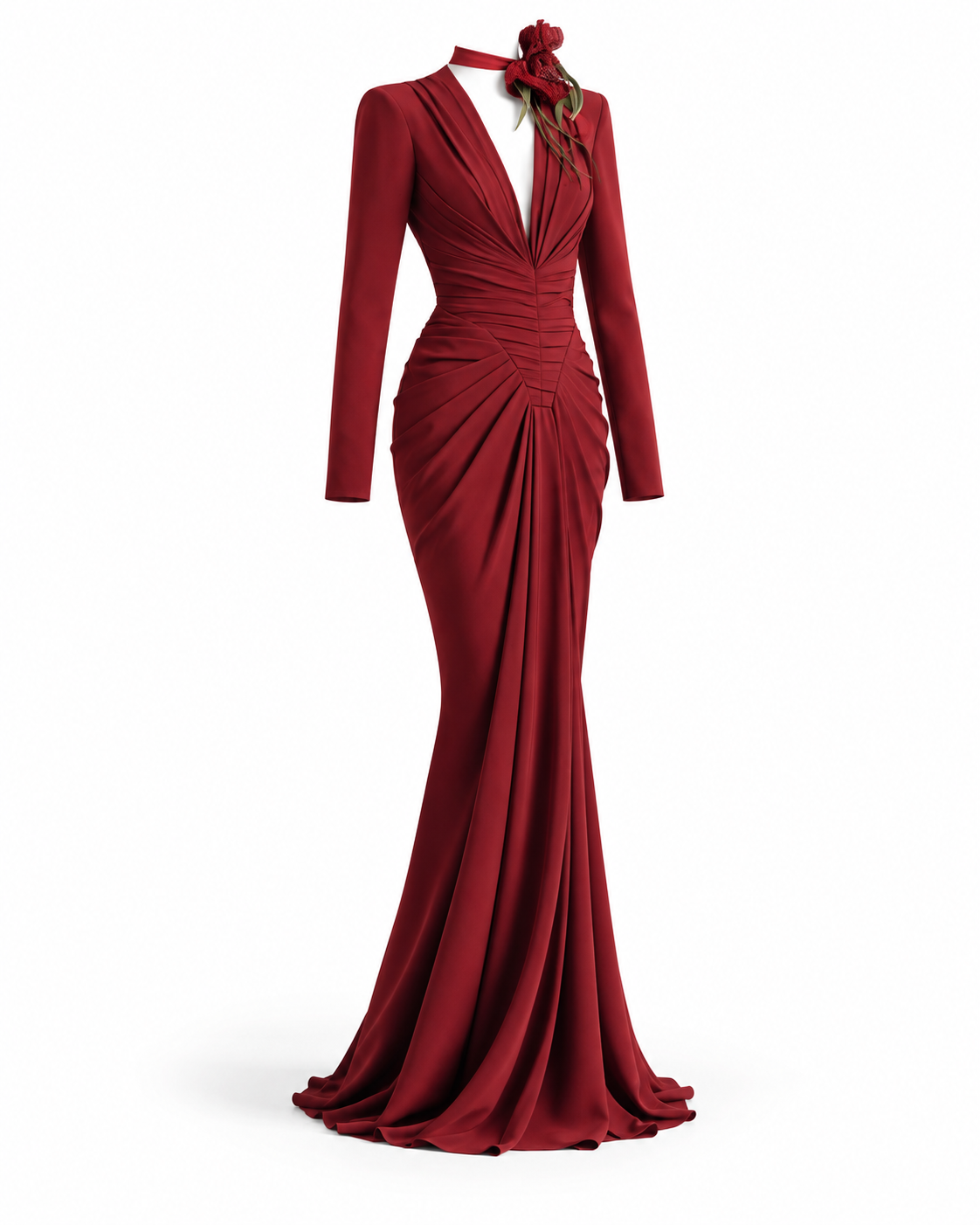 Crimson Sculpted Elegance Gown