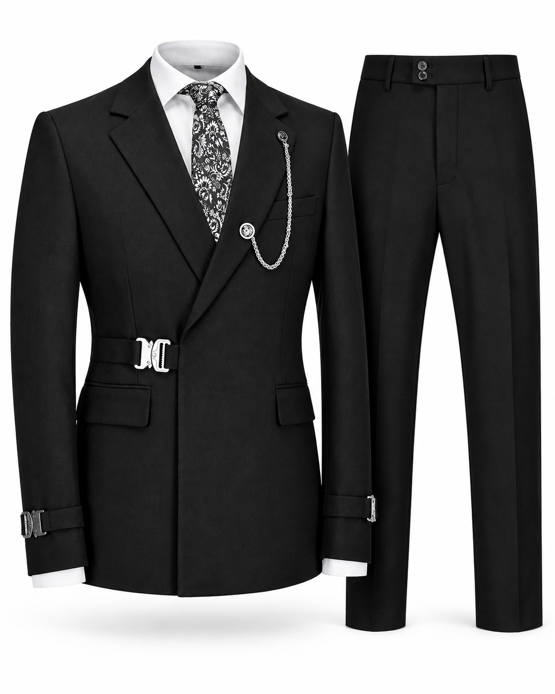 Noir Cinch-Waist Two-Piece Suit