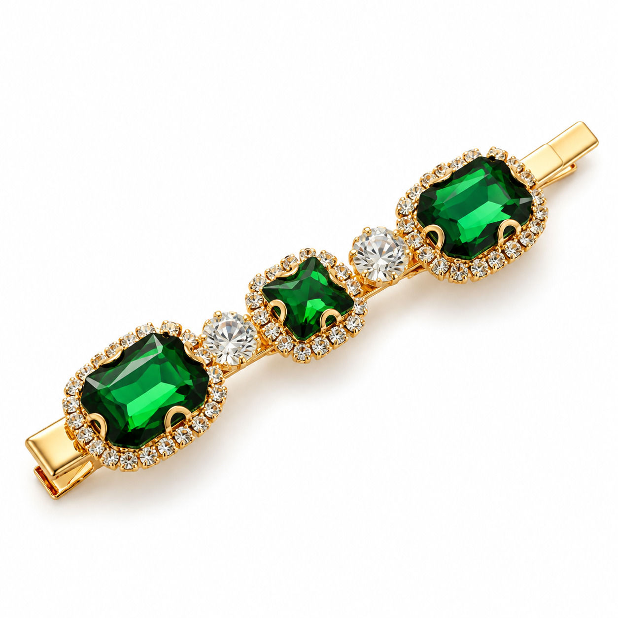 Triple Emerald Crystal Hair Clip