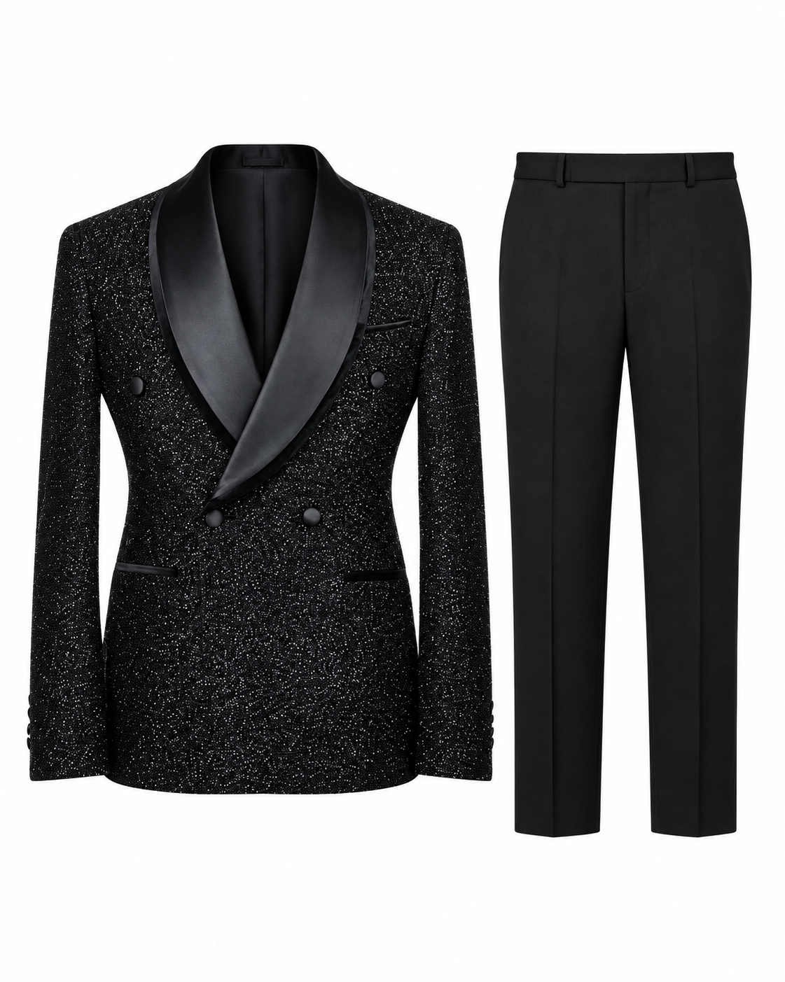 Midnight Majesty Double-Breasted Rhinestone Tuxedo