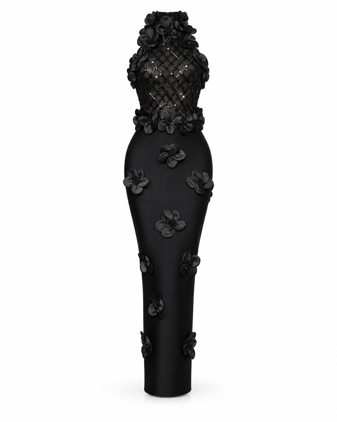 Noir Floral Crystal Midi Dress