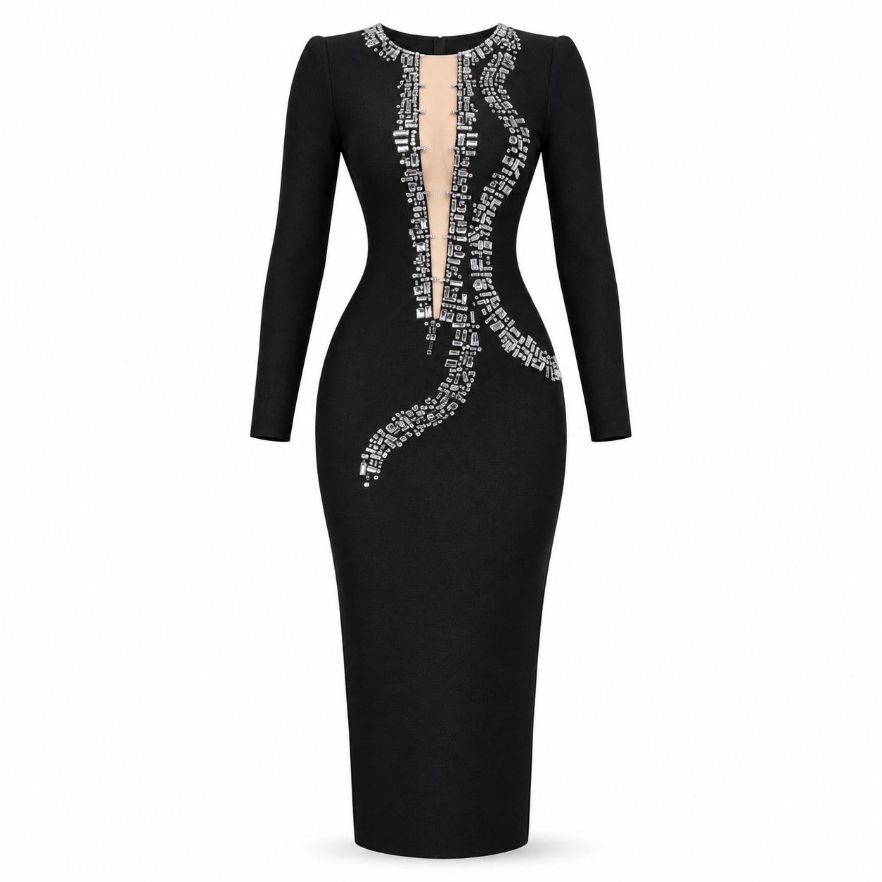 Noir Crystal Contour Midi Dress