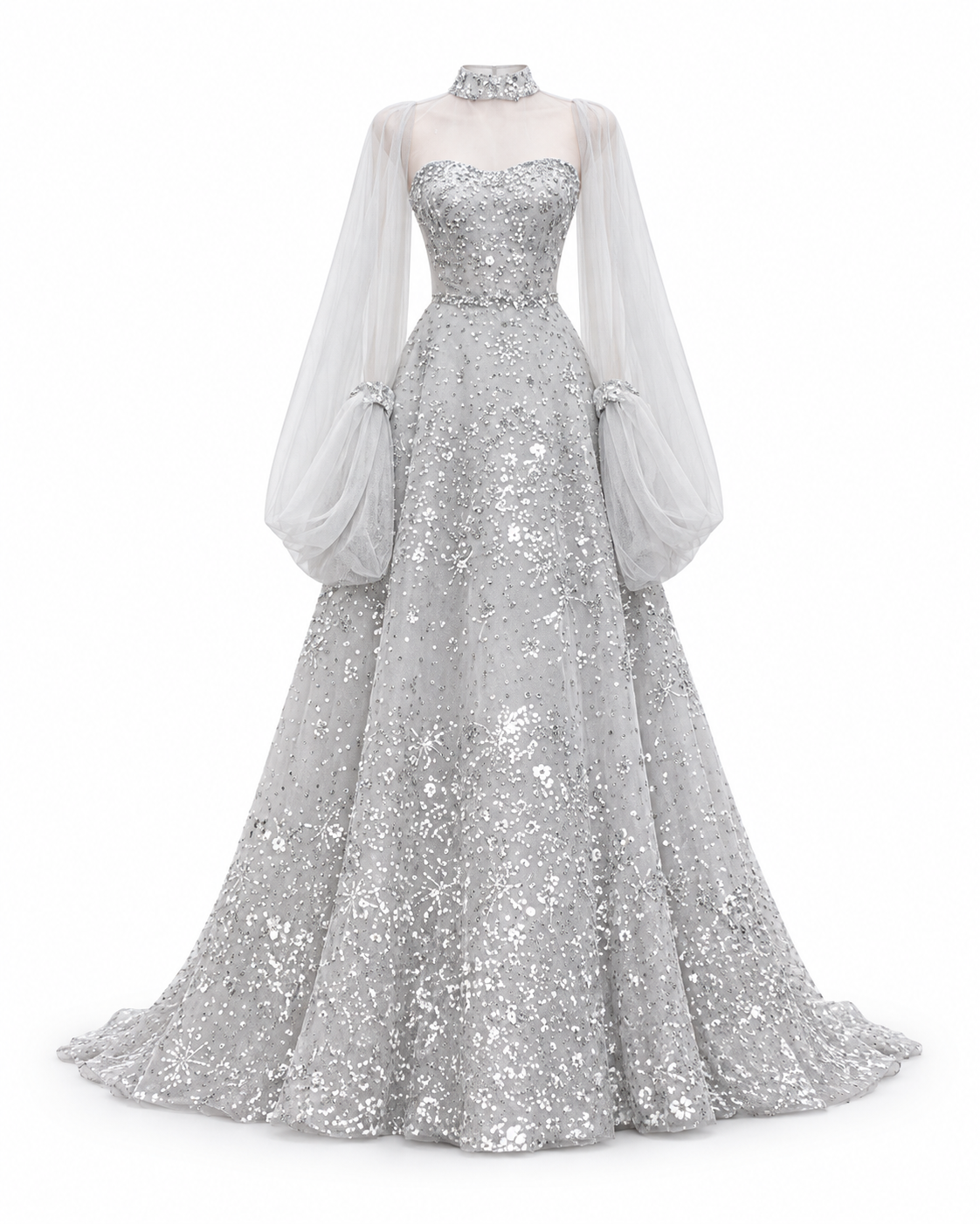 Silver Radiance Cape Gown