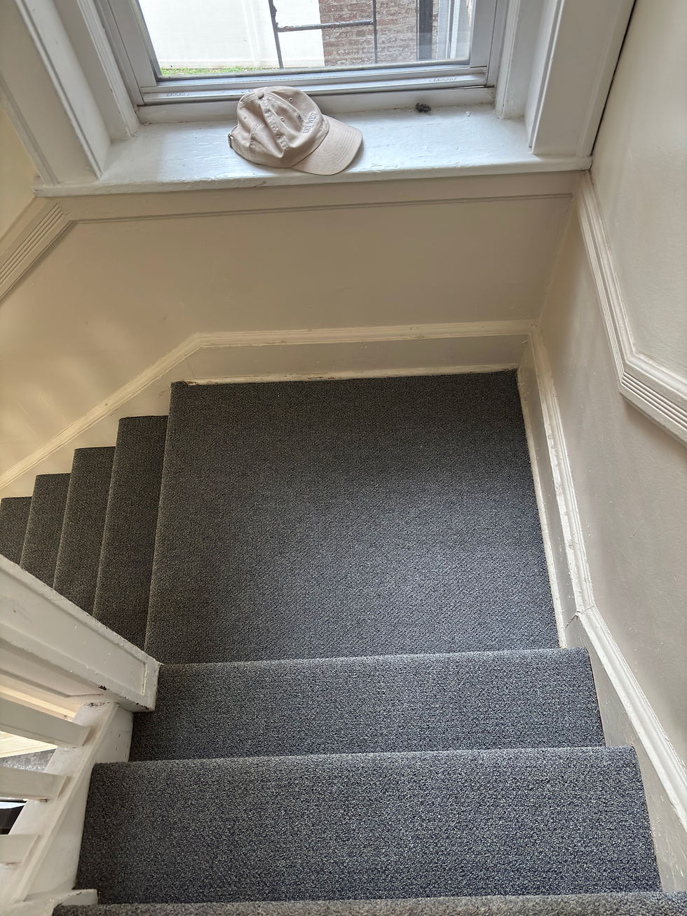 NEW GREY COMMERCIAL CARPET INSTALLED IN STEPS & HALLWAY