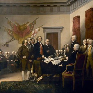 The founding fathers signing the Declaration of Independence in 1776