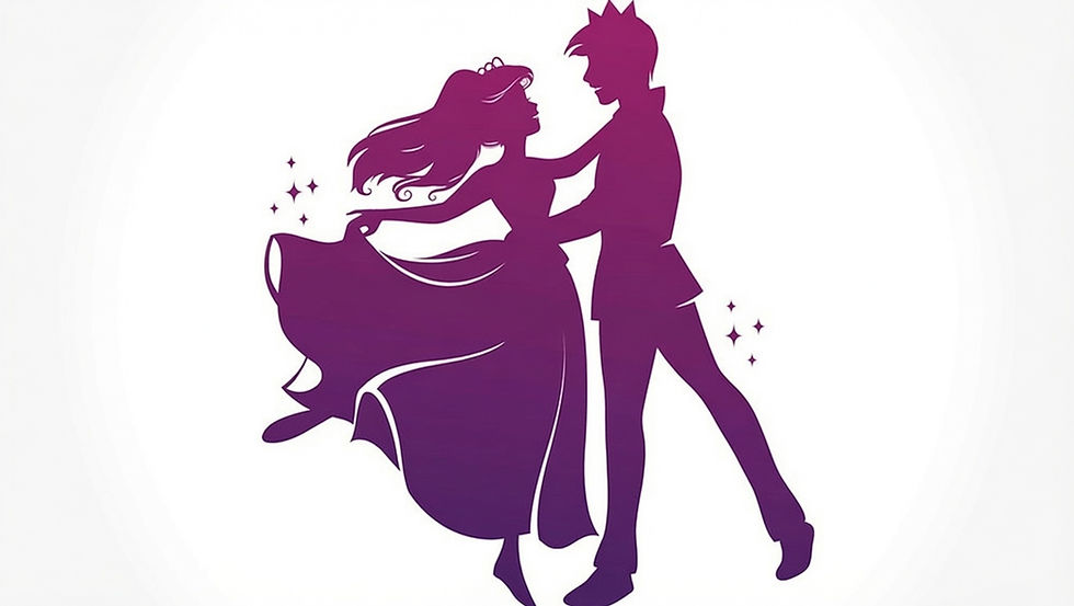 Cinderella and her prince share a waltz at the ball