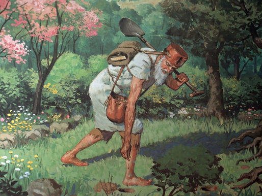 American folk hero Johnny Appleseed planting apple trees