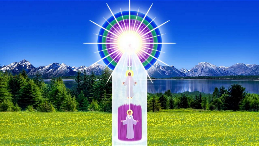 Una visualización de tu tubo de luz y de tu Ser Divino, con las montañas Grand Teton como telón de fondo.

