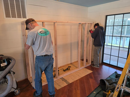 Fireplace remodel in rogers arkansas being framed in