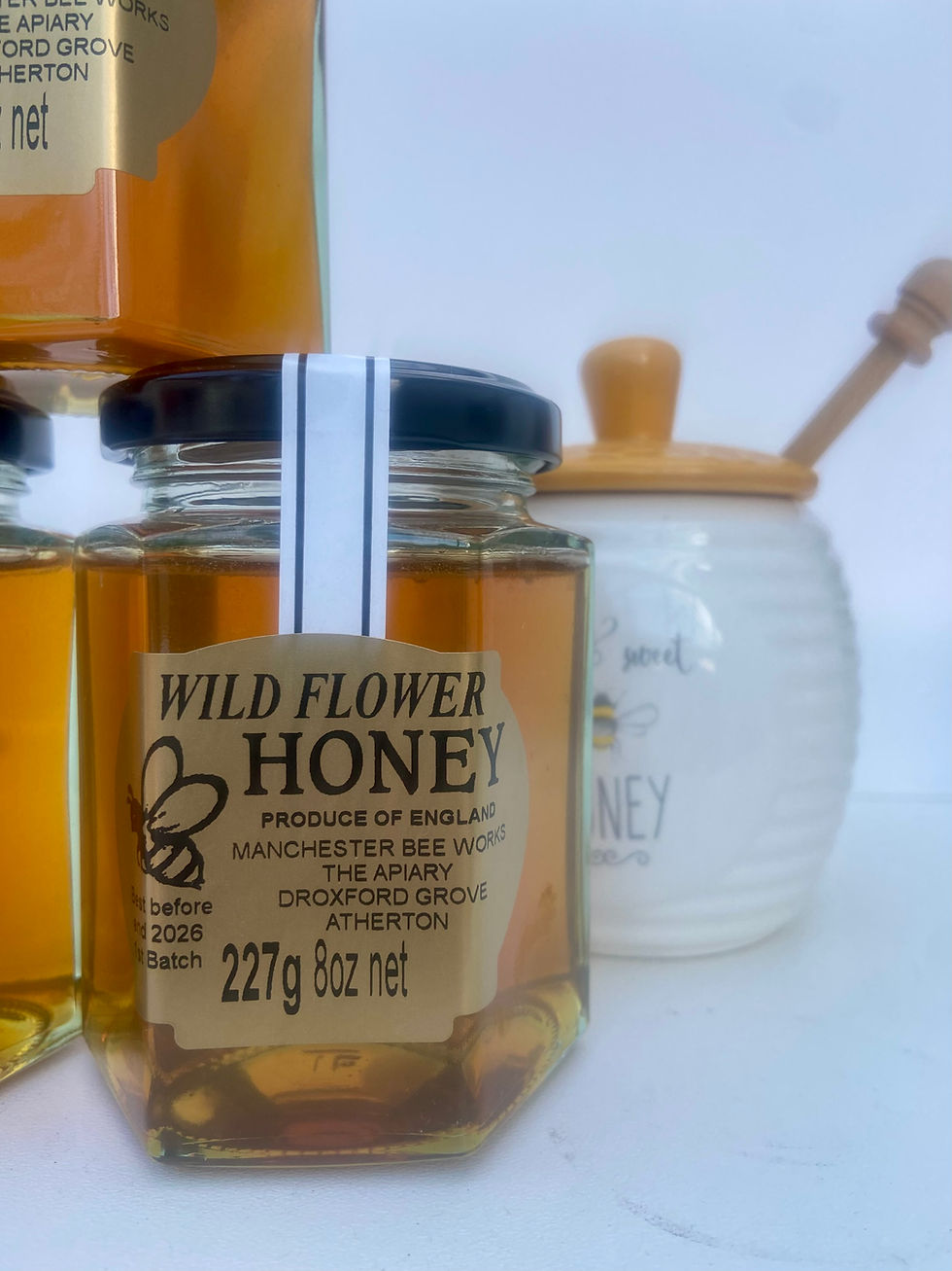 golden manchester local honey in a glass jar of 227g size