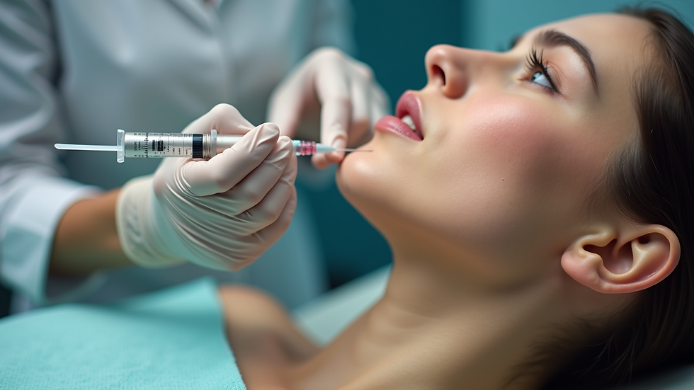 High angle view of a patient receiving fat dissolving injections in the chin area
