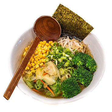 Vegetarian ramen with corn, broccoli, and nori