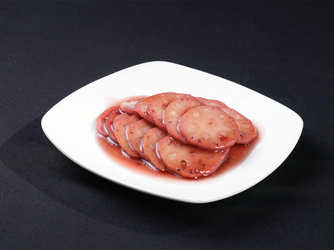 Red lotus root slices in sweet sauce