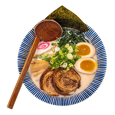 Delicious ramen bowl with pork, egg, and seaweed