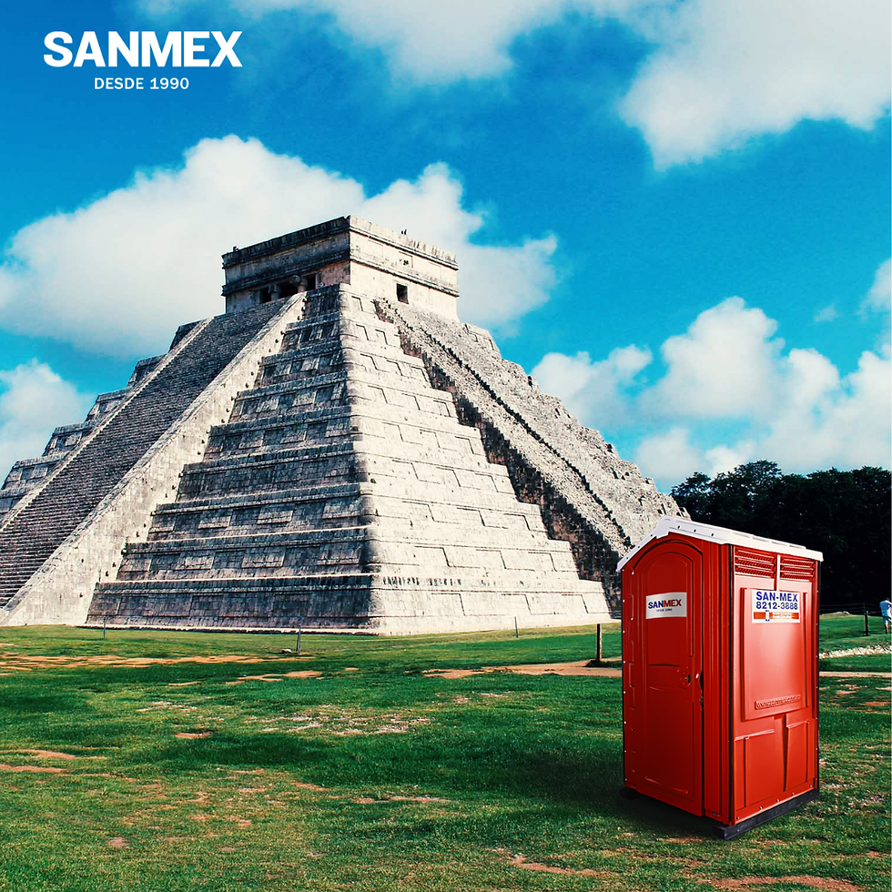 baño portátil rojo SanMex, Chichen Itzá,
