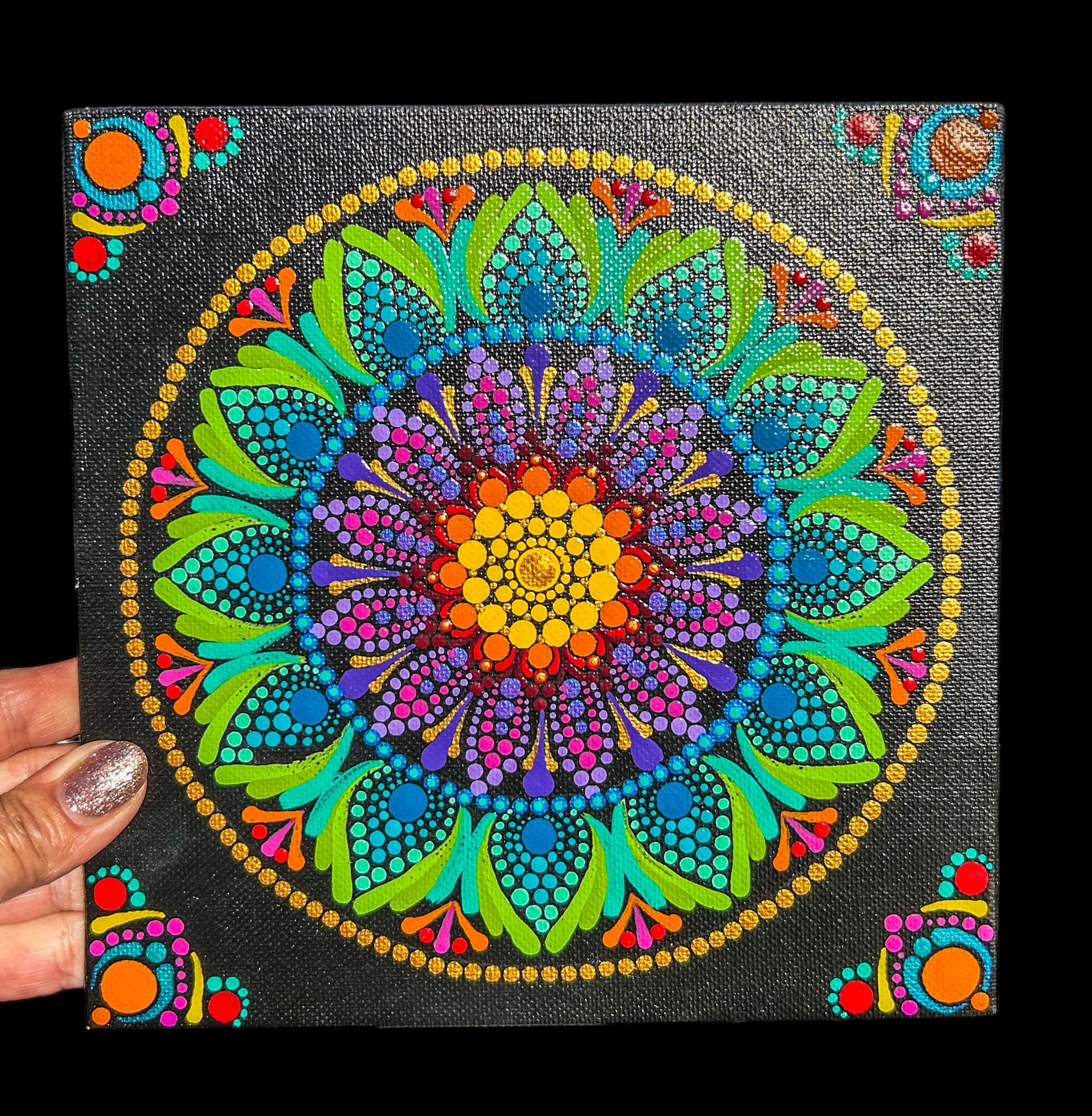 8” square mandala on canvas board