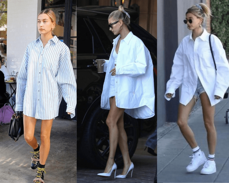 camicia con short indossata da Hailey Baldwin