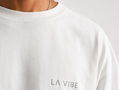 White oversized tee with LA VIBE