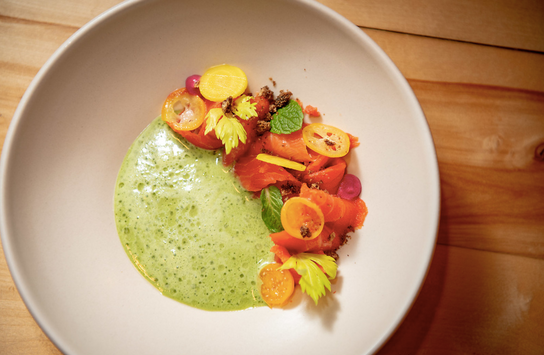 Cured Salmon. Herb Broth. Rye.