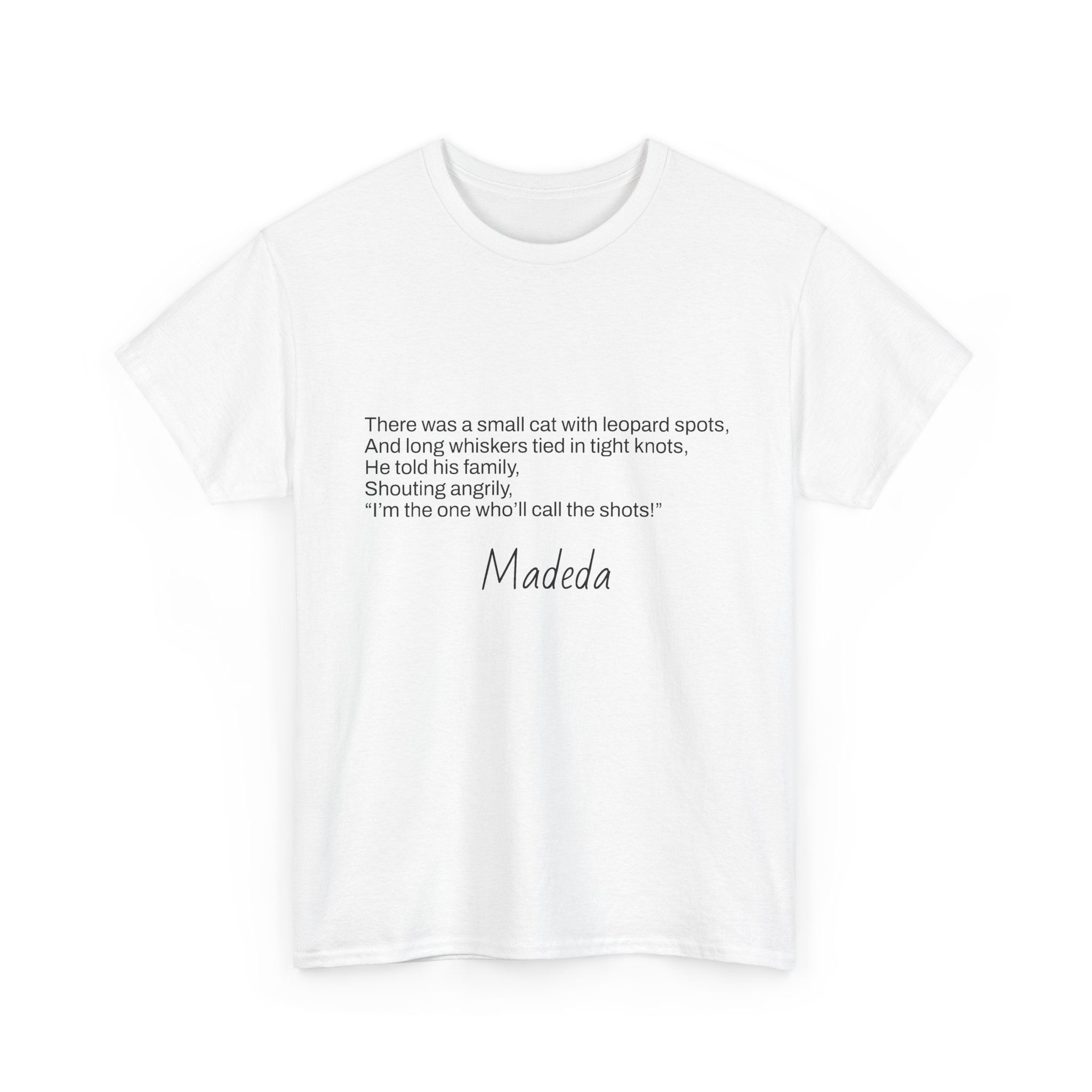 Cat Poem Tee — 'Madeda' & 'Djothefu' Leopard Cat Graphic T‑Shirt