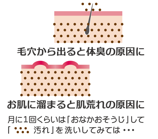 毛穴から出ると体臭の原因に お肌にt溜まると肌荒れの原因に