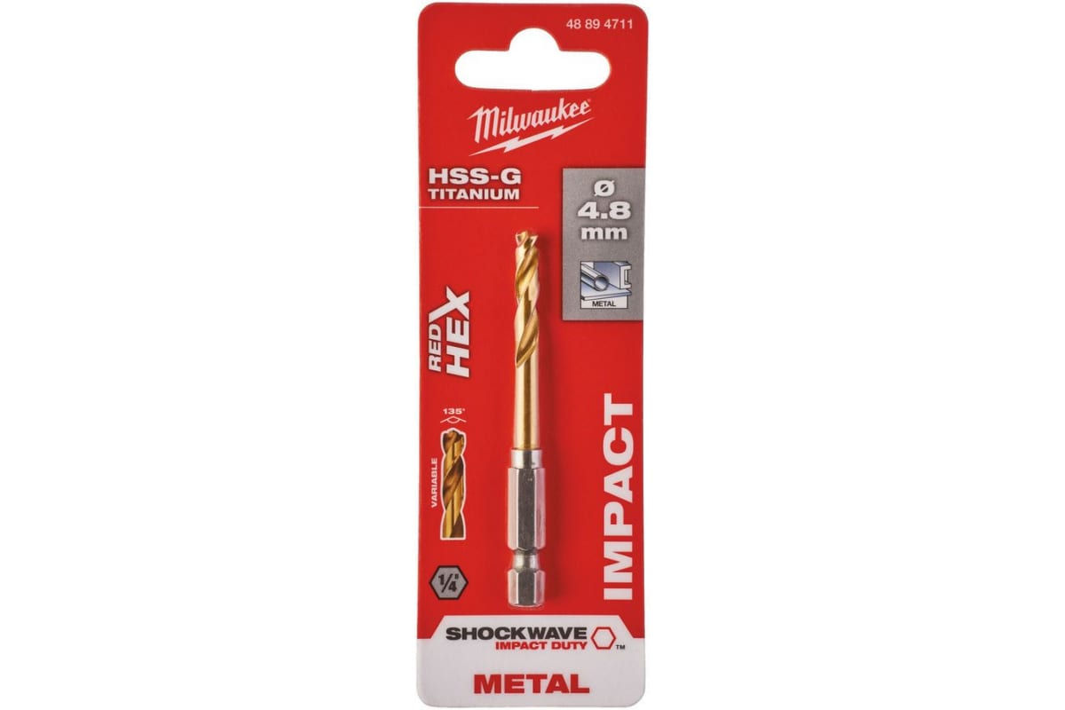 Свердло по металу RedHEX HSS-G TiN (4.8х29х78 мм) Milwaukee 48894711