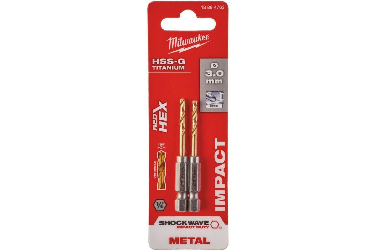 Свердло по металу RedHEX HSS-G TiN (2 шт; 3х23х65 мм) Milwaukee 48894763