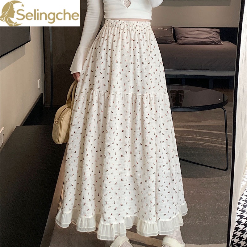  Elevate Your Shopping Game 2024 New White Floral Skirt with High Waist Mid Length Design for Spring and Summer Niche Long Skirt Irregular Fairy Skirt