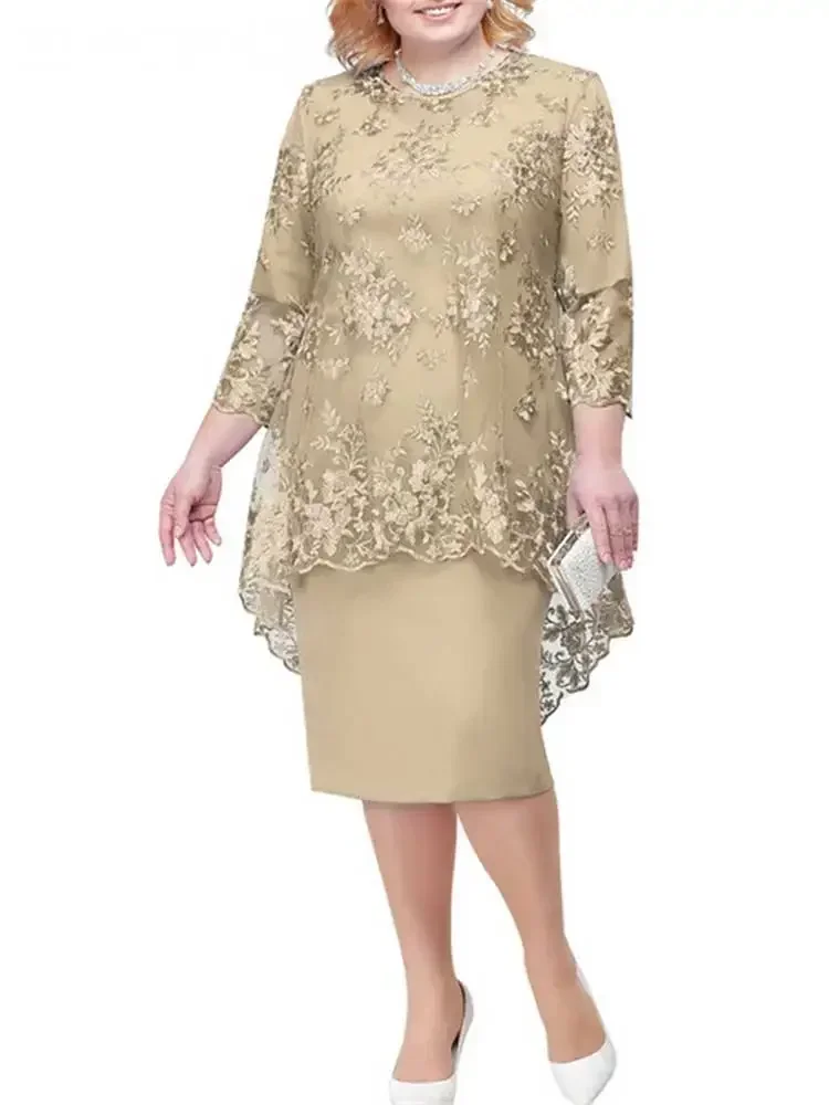  Don’t Miss These Prices! 2023 Women Plus Size Dress O-neck Midi Loose Dress M-5XL Lady Evening Lace Mesh Sexy Elegant Dress Female Clothing Summer Autumn