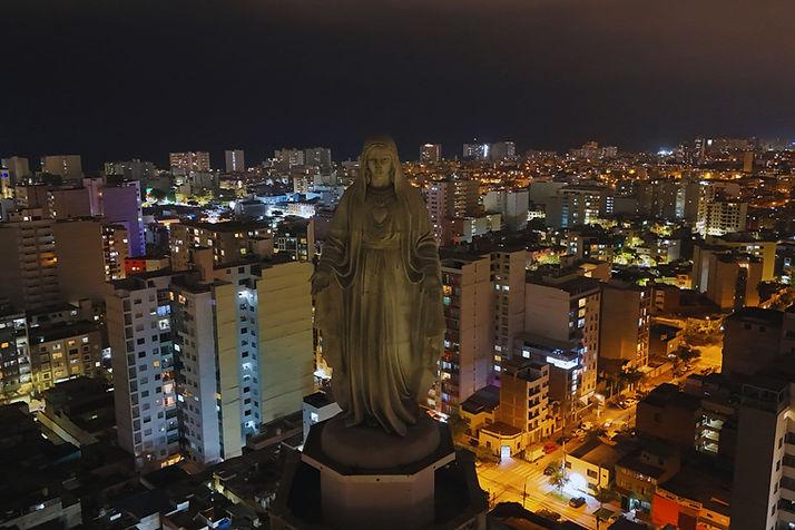 Looking out over Magdalena Del Mar in Lima Peru from the LA CÚPULA at night. This is the tallest church in Lima Peru and it's a 10 minute walk from Pueblo Libre - Kieran Proctor
