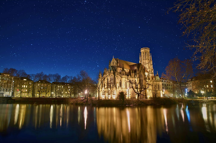 Feuersee church during upcoming night in Stuttgart, Germany - Christian Lue