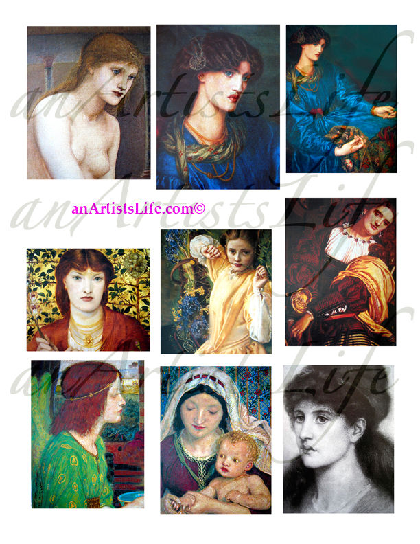 Per-Raphaelite Women 1 Collage Sheet Digital Download