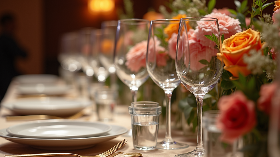Close-up view of a beautifully arranged corporate event table with Houston-themed decor