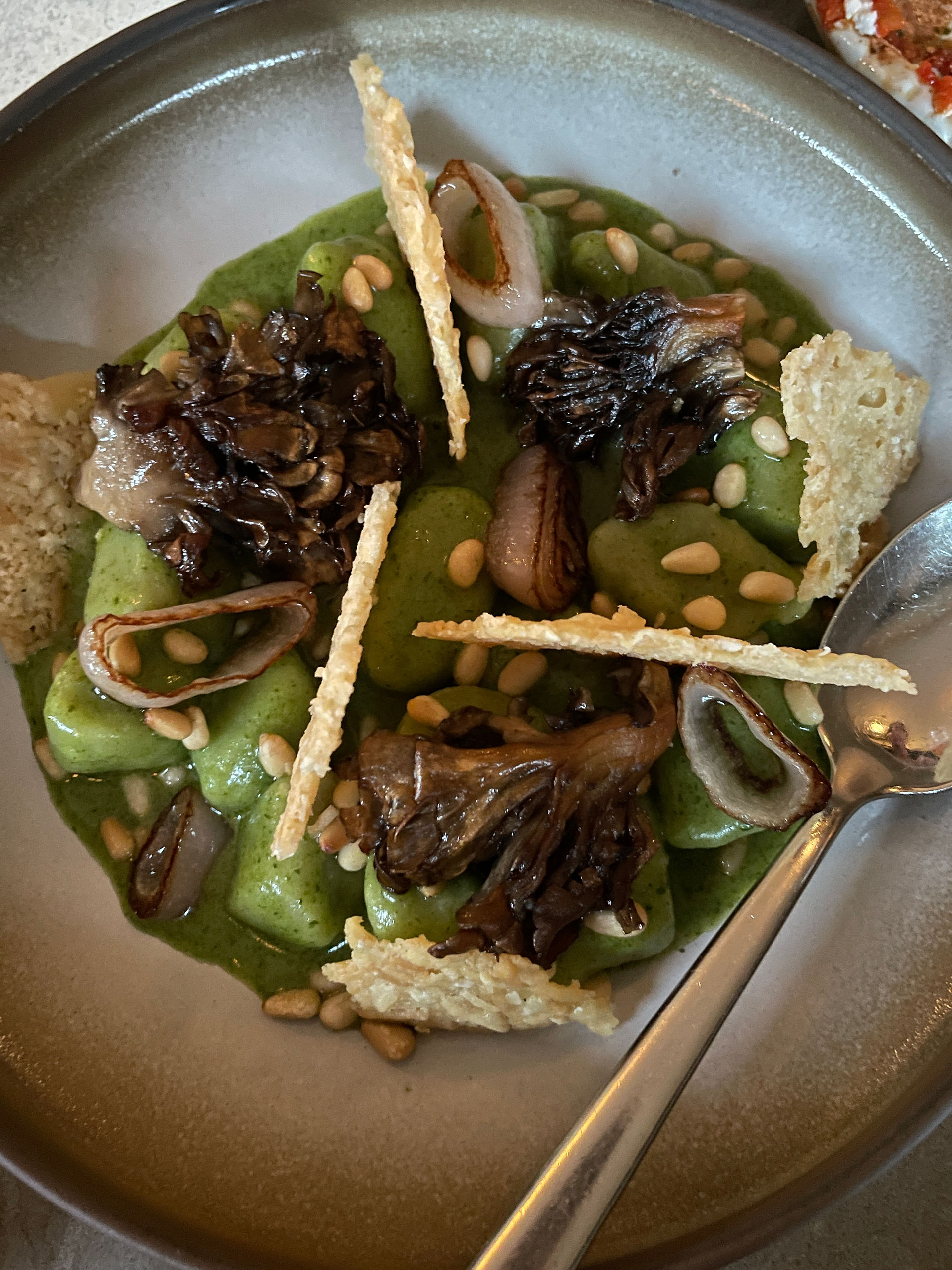Kale Gnocchi whey maitake pistou parmigiano reggiano