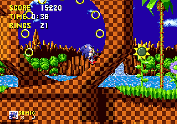 ソニック・ザ・ヘッジホッグ → 2013版|1991年 メガドライブ版『ソニック・ザ・ヘッジホッグ』|ゲーム画面例(比較組 3)