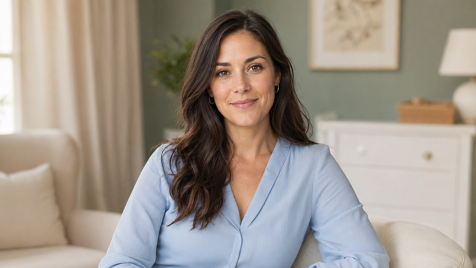 Postpartum woman learning about Emsella for stress urinary leakage after childbirth