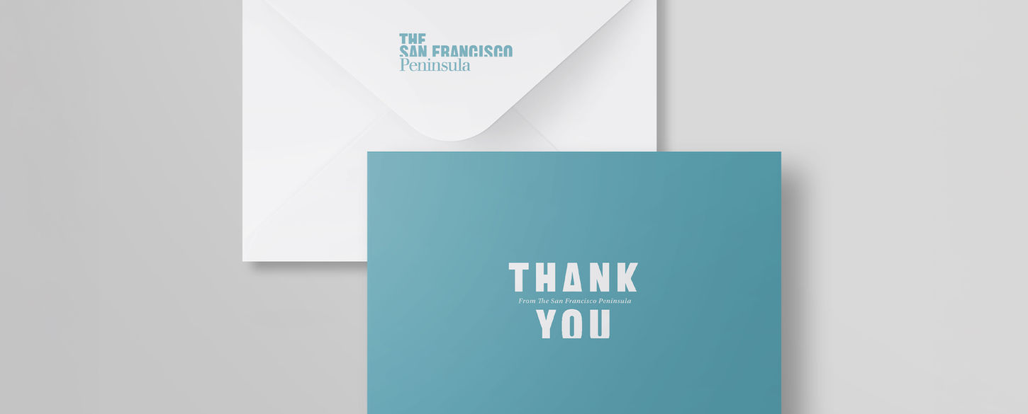 Mockup of San Francisco Peninsula Thank You stationary in blue and white