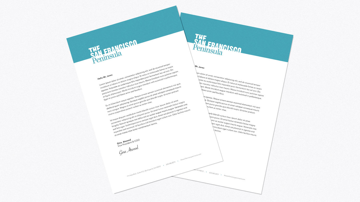 Mockup of San Francisco Peninsula stationary in blue and white
