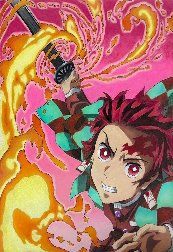 Colored pencil drawing of Tanjiro