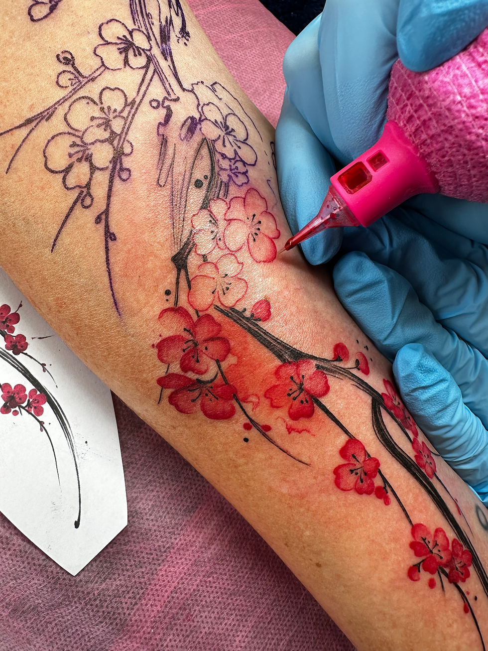 watercolour cherry blossom tattoo, artist Lavale