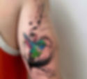watercolour abstract hummingbird tattoo, artist Lavale, Chippenham UK