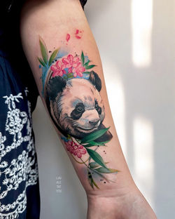 watercolour panda tattoo