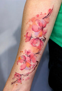 cherry blossom watercolour tattoo
