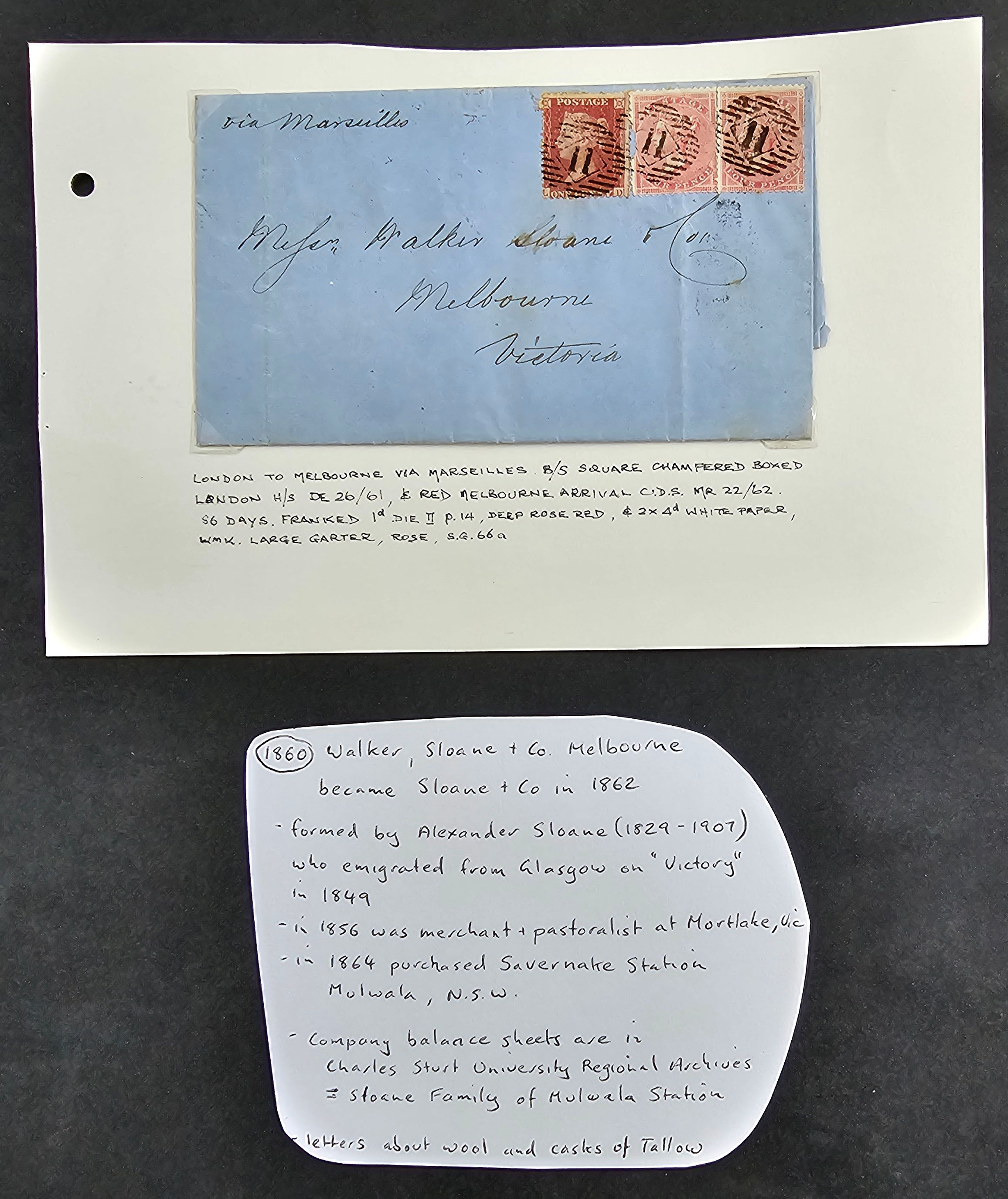 1861 Great Britain Entire ties 3 Stamps cd London-Melbourne