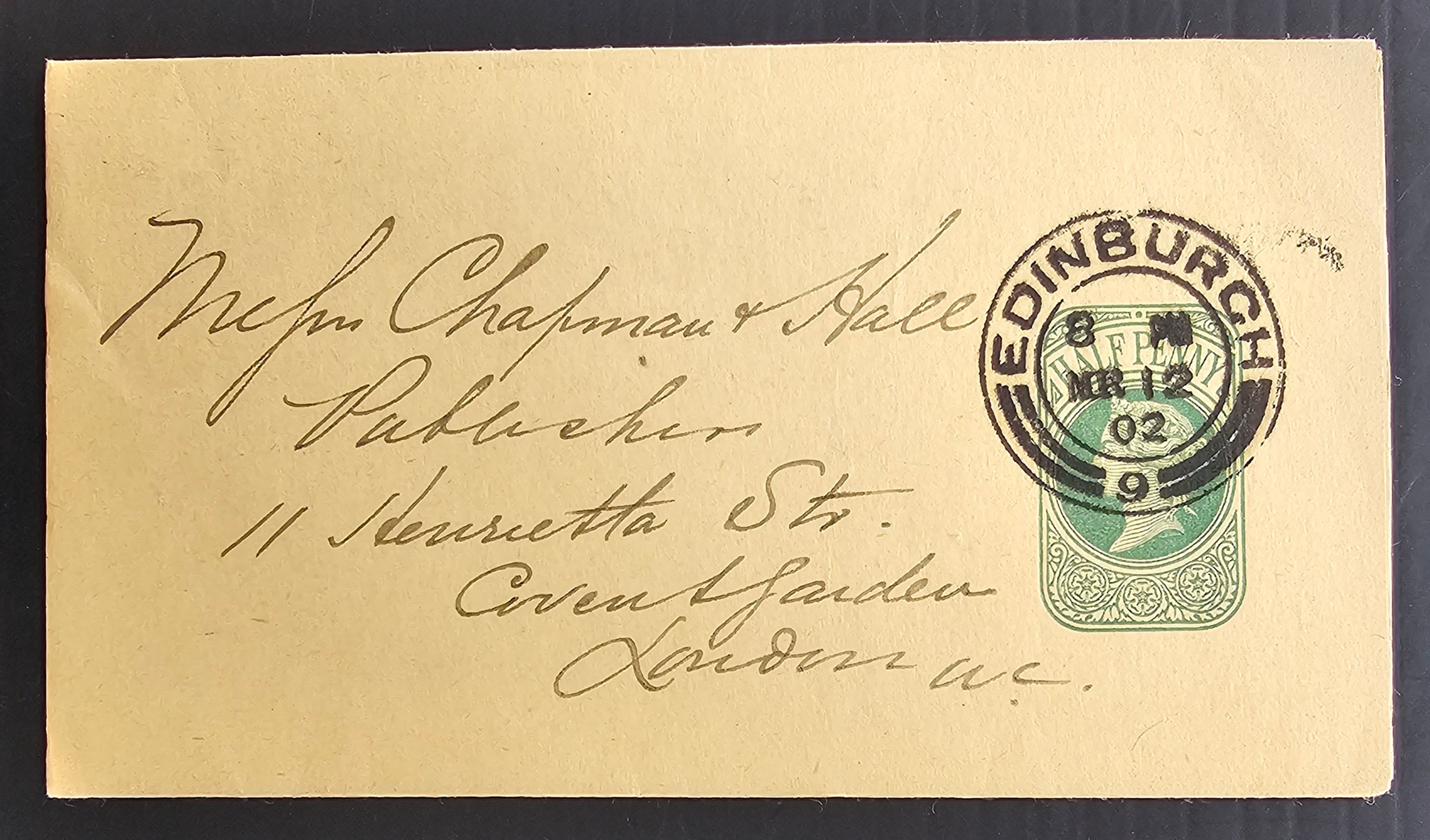 1902 Great Britain 1/2d Stamped Wrapper cd Edinburgh-London