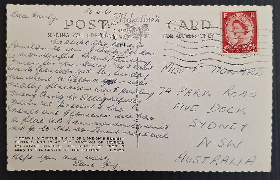 Thumbnail: 1961 Great Britain Postcard-Picadilly Circus 2.5d stamp cd Hammersmith-Sydney