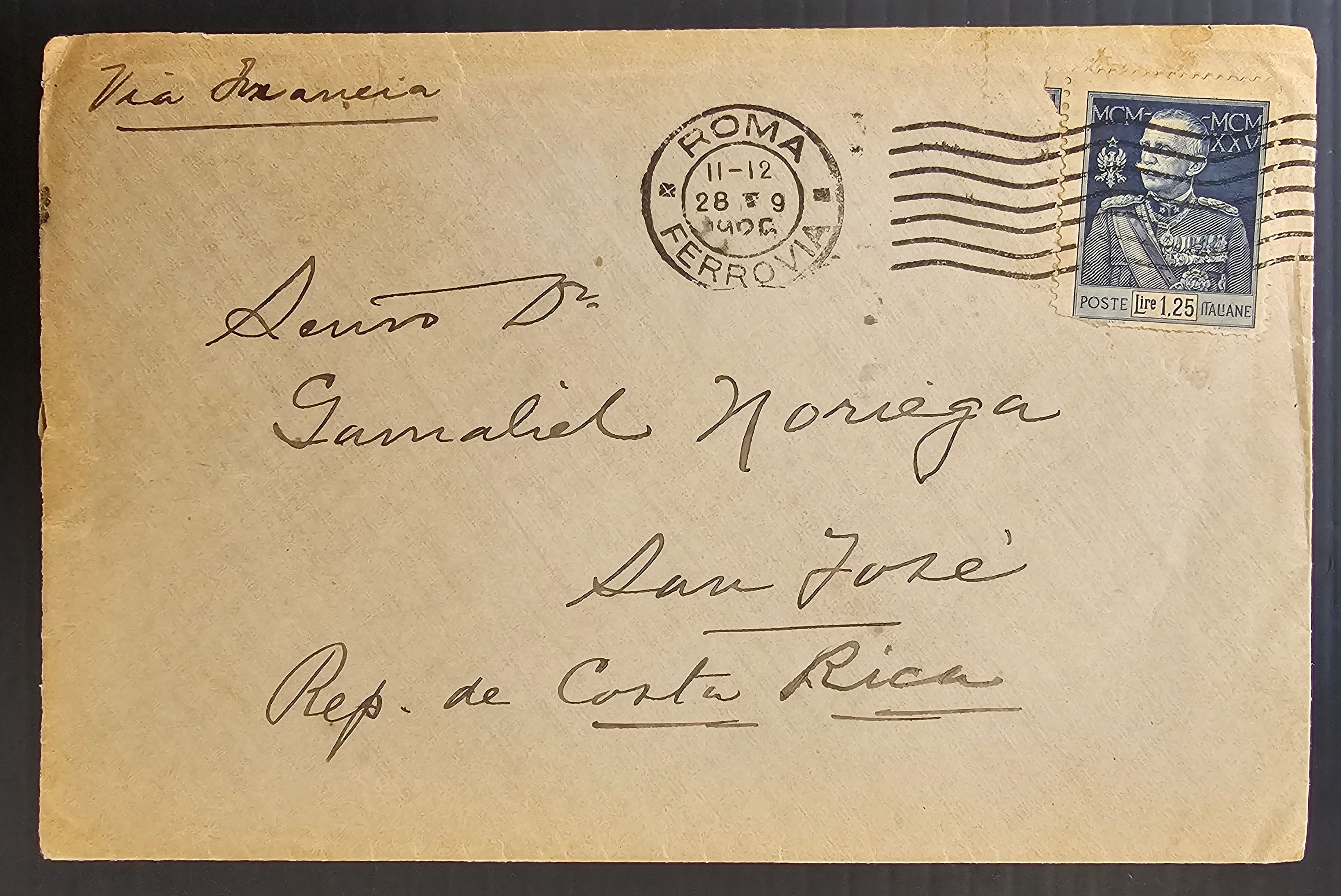 1926 Italy Hotel Cover ties 1.25L stamp cd Roma-San Jose