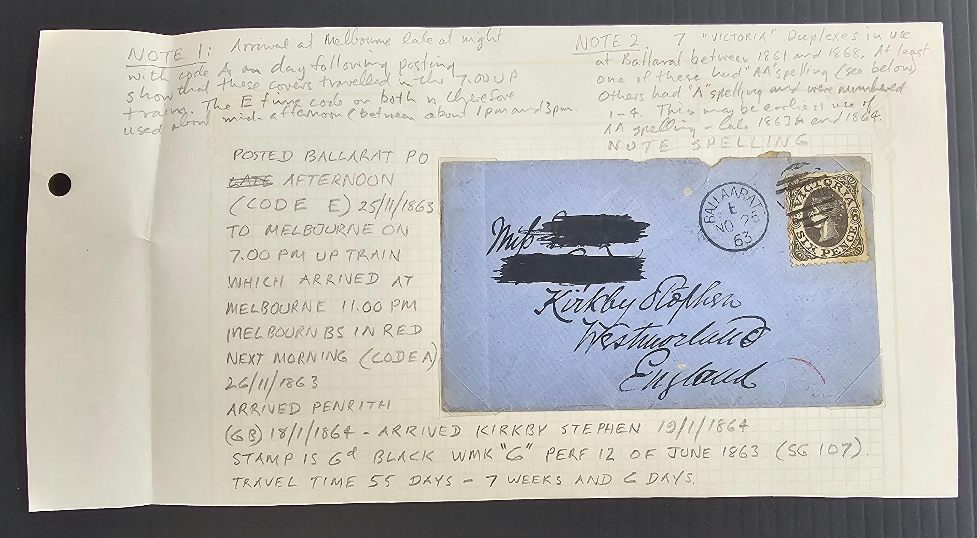 1863 Victoria Australia 6d Jet Black Modified oval Stamp on Cover BALLAARAT-UK