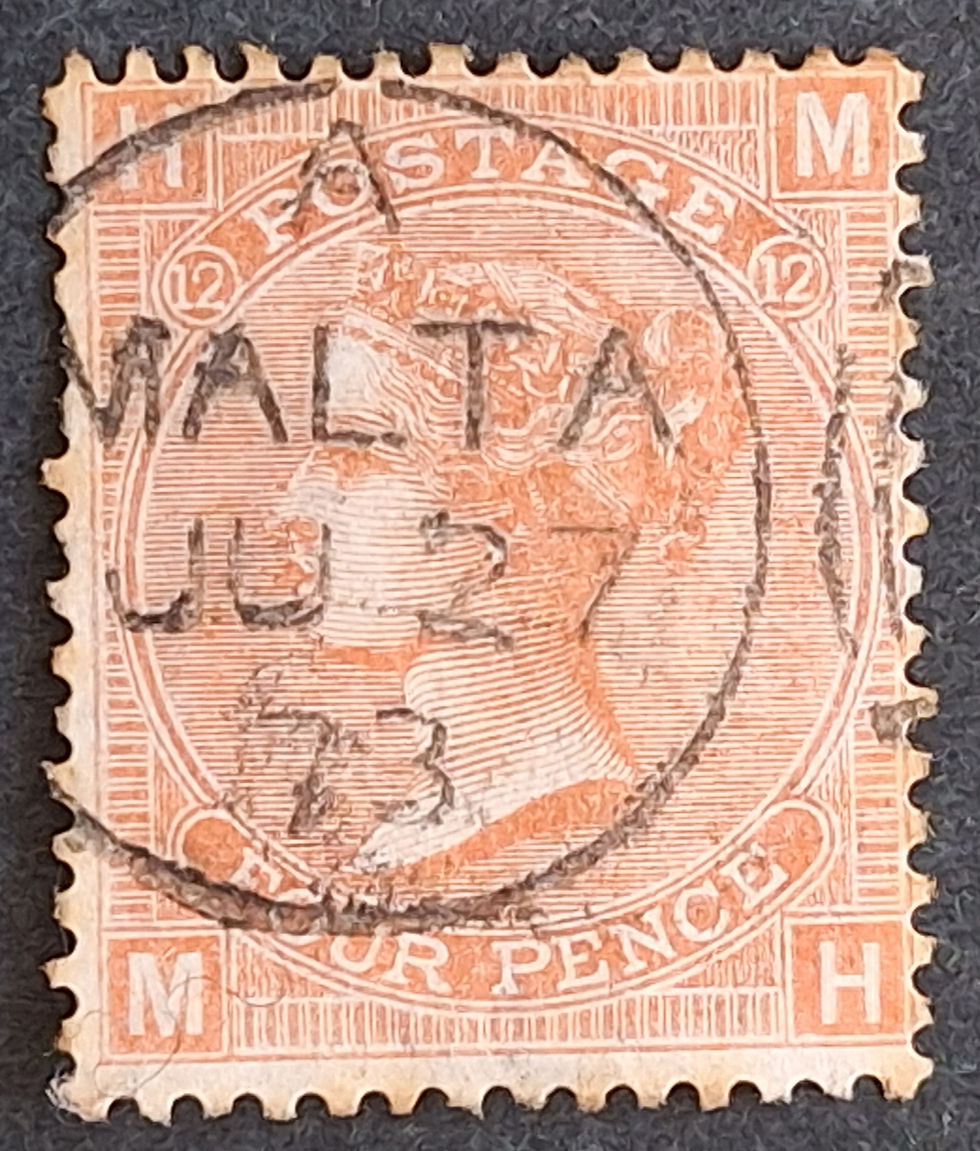 1873 Great Britain 4d vermilion Plate 12 QV Stamp w Type Z4 MALTA Postmark used